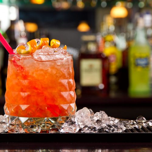 Cocktail on a bar counter top